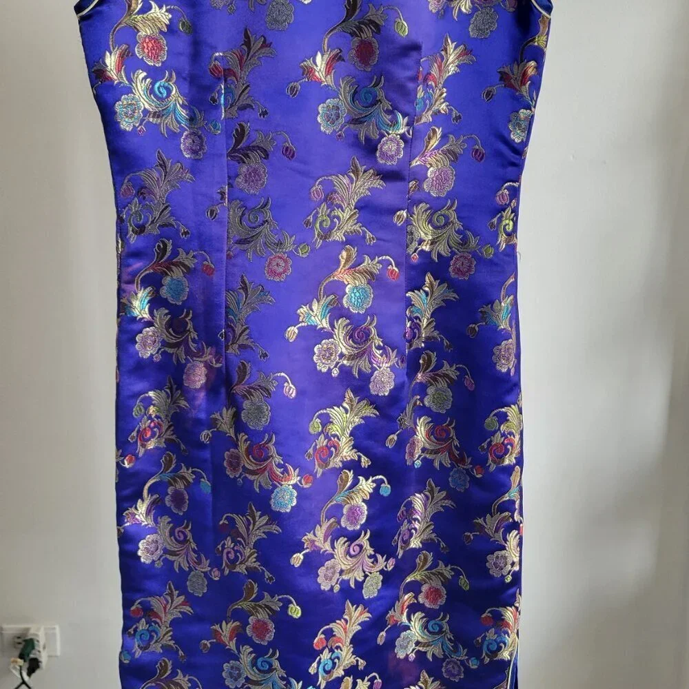 Tangyi Vintage Asian/Japanese Custom-made Floral Purple Dress (Size: S)